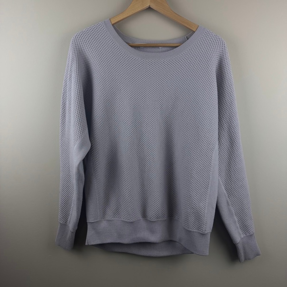 Athleta Merino Wool Blend Waffle Knit Crewneck‎ Sweater Lavender Purple Medium